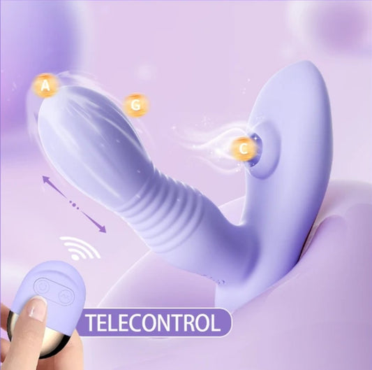 Vibrador "Triple Crown" – Empuje Real, Succión y Control Remoto 💜⚡