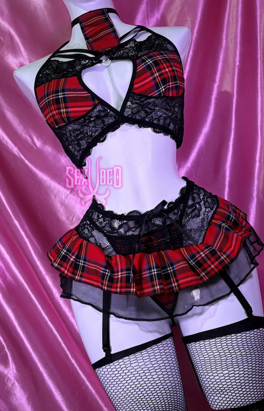 Disfraz de Colegiala "Rebel Tartan" - Top con Arnés y Minifalda ❤️🖤
