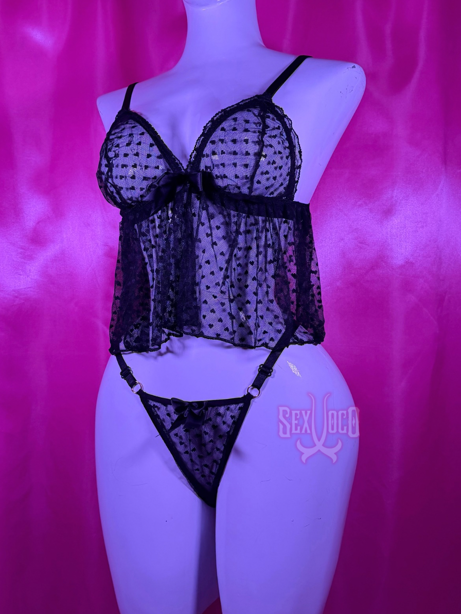 Set Coquette en Tul Plumeti con Espalda Descubierta