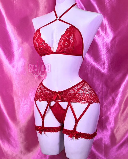 💞 SET "RED PASSION": PURA TENTACIÓN Y ESTILO COQUETTE ARNÉS