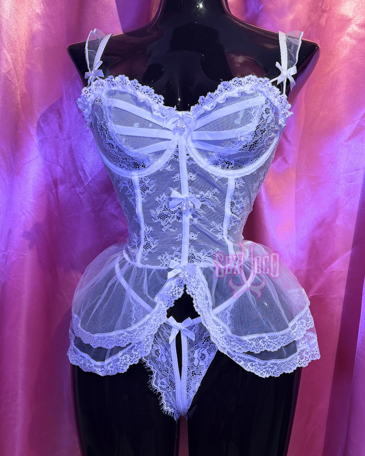 Baby Doll Princesa de Tul y Encaje Floral Ouvert | Sex Shop Xoco