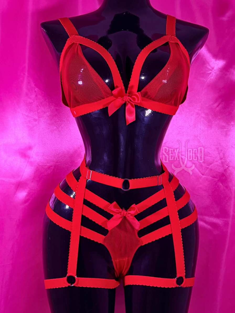 Set de Lencería Pasión Strappy con Arnés y Liguero | Sex Xoco