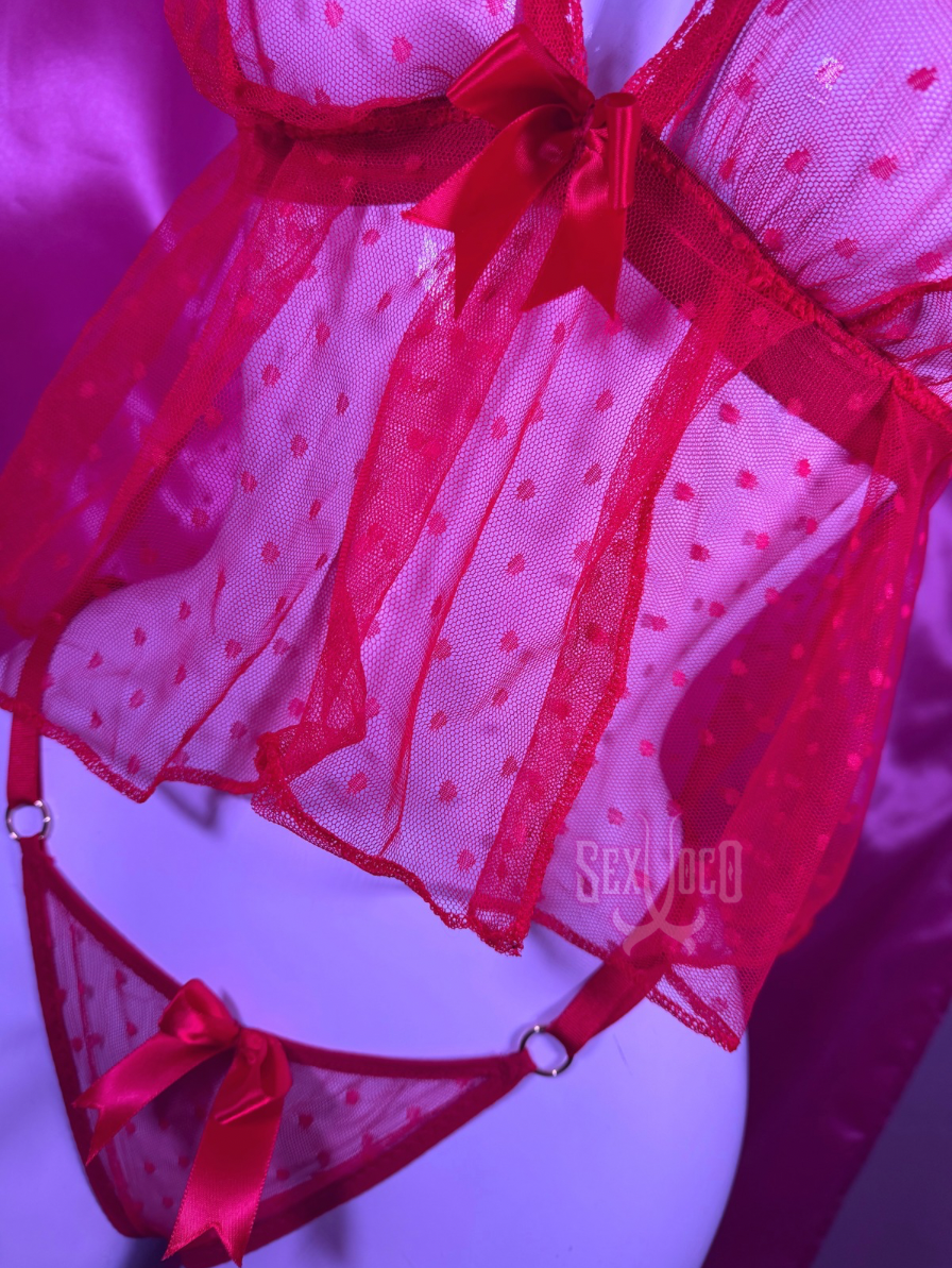 Set Coquette en Tul Plumeti con Espalda Descubierta