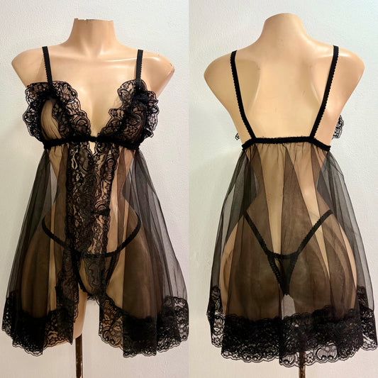 Baby Doll "Apertura" – Encaje Nupcial y Tul Etéreo