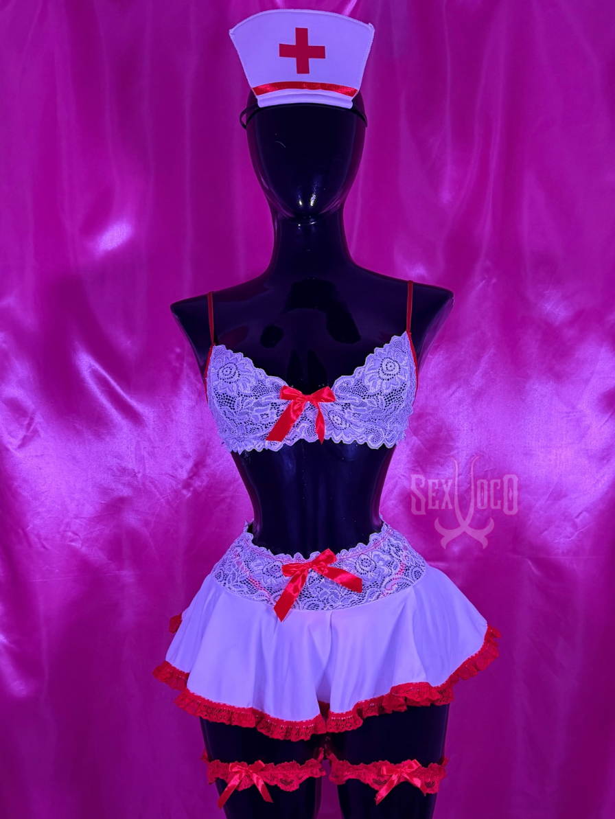Enfermera Sexy de Encaje y Falda con Ligas | Sex Shop Xoco