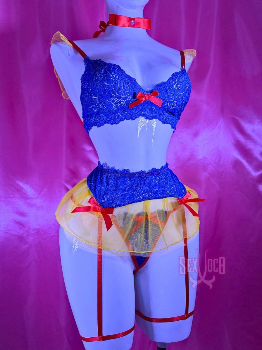 Set de Lencería Blanca Nieves | Conjunto Azul, Amarillo y Rojo de Princesa - Imagen 5