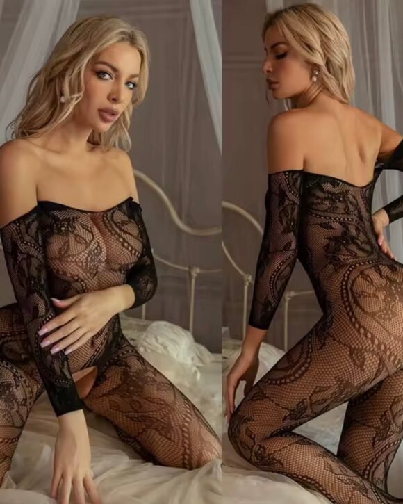 Bodystocking "Royal Lace" – Mangas Largas y Hombros al Aire